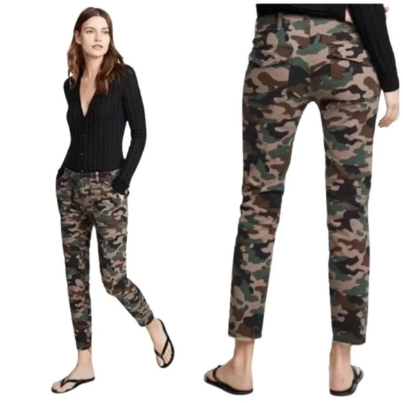 Nili Lotan Jenna Camo Print Pants Cropped Cargo Pant Green Brown Size 2 - Picture 1 of 6